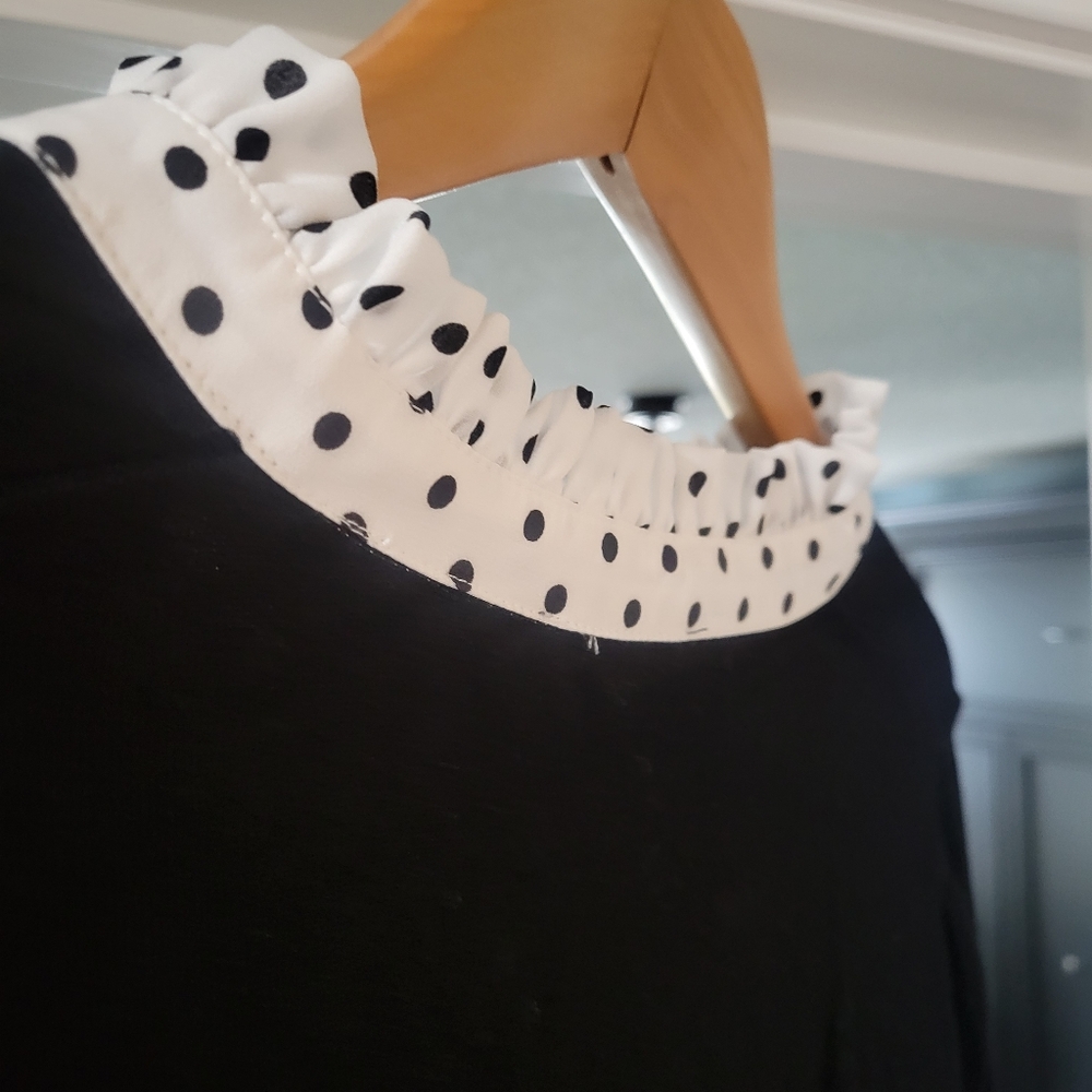 Adrianna Papell Black Sweater Top with Polka Dot Accents - Picture 3 of 8